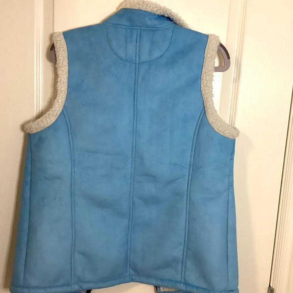 Denver Hayes Women's Blue Faux Suede Vest Sleeveless Size M Sherpa Lined - Picture 6 of 10